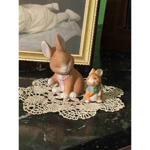 Vintage Avon "Mother's Love" Bunny Rabbit Figurines 1990s Brown Rabbits